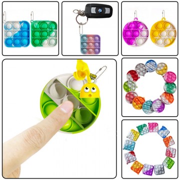 Rainbow Silicone Push Bubble Pop Fidget Toy with Keychain